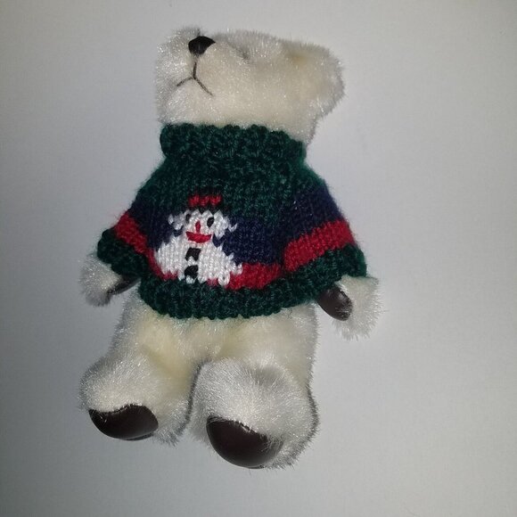 VTG Hugfun Ivory Teddy Bear Plush Jointed 7.5" Stuffed 1998 Knit Snowman Sweater - Picture 3 of 10
